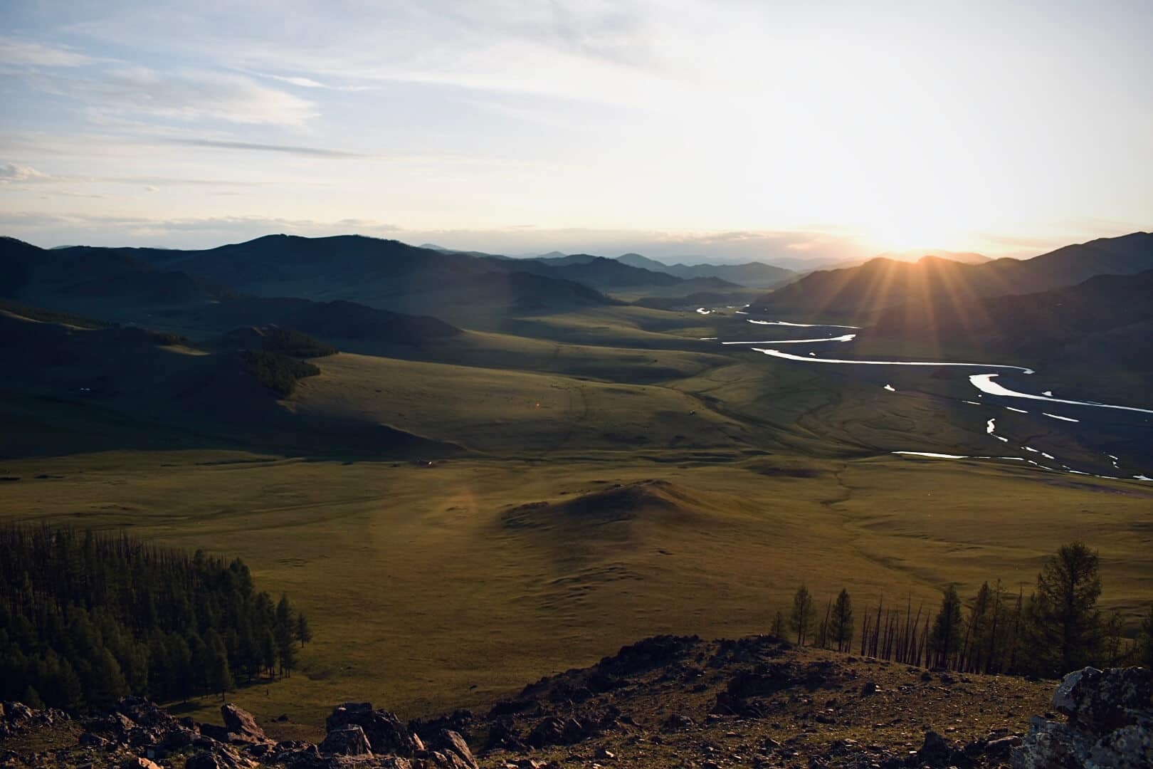 Sunset over the Orkhon Valley river bends