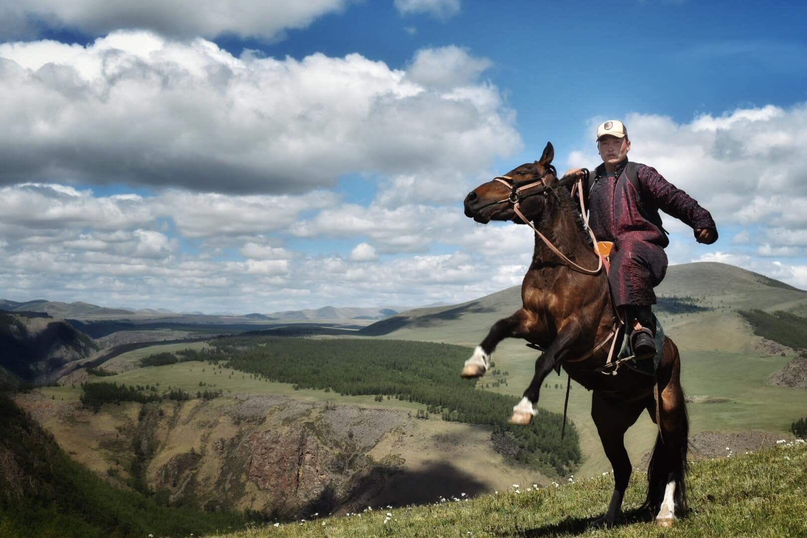 Rider on a rearing horse against the sky